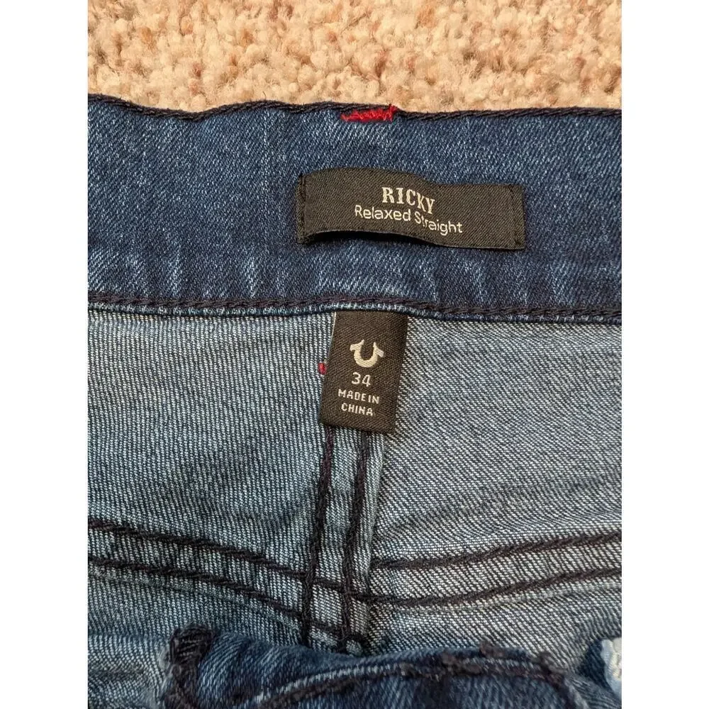 TRUE RELIGION, Ricky, Relaxed Straight leg Men's Jeans/Pants 36X33; Blue Denim